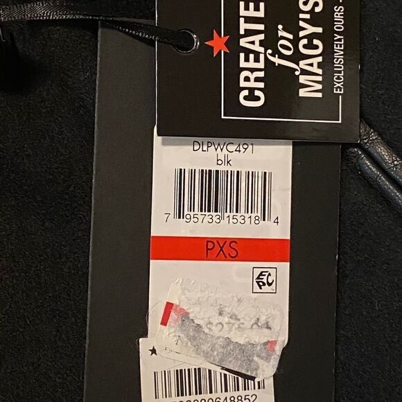 DKNY Petite Faux Leather Trim Black Wool Coat Size PXS NWT - Picture 5 of 8
